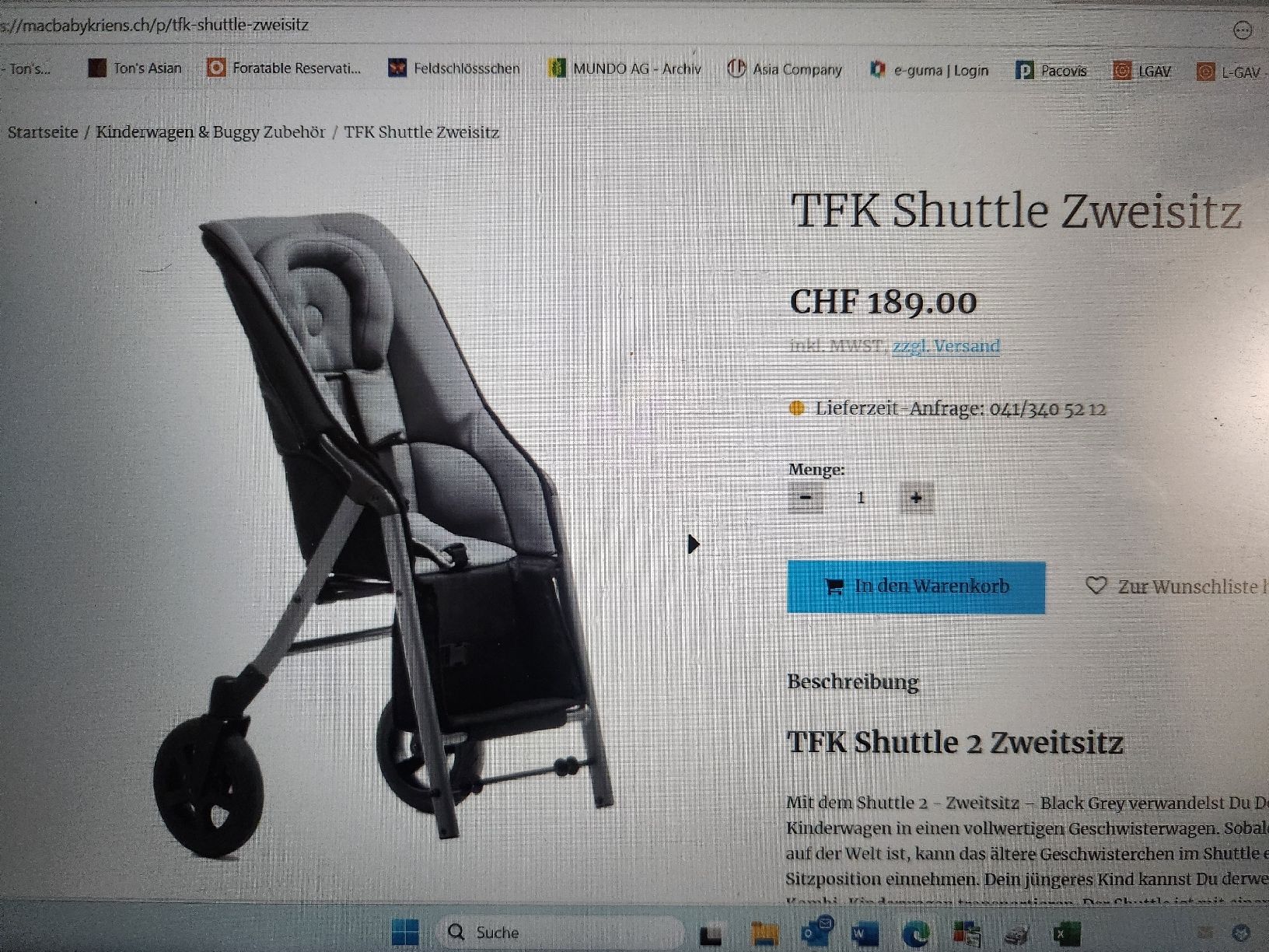 Tfk Carrozzine: Tfk Duo 2 Kombi – Usato da Hergiswil NW venduto da Carnival 1