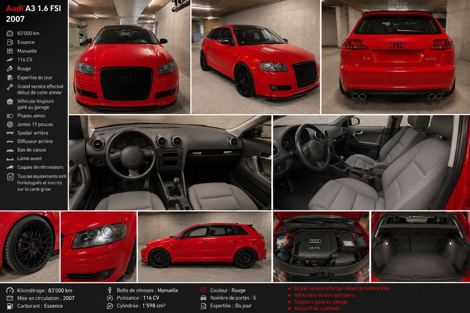 Audi Automobili: Audi A3 rouge 1.6 FSI 5 portes – Usato da Troistorrents venduto da ami_mzq5 2
