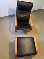 Poäng Sessel mit Fussteil in Leder