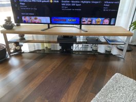 Modernes TV-Möbel, Massivholz Eiche mit Glasböden