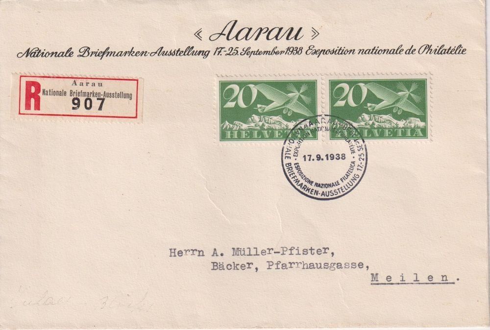 Tutti i francobolli: Traum Flugpost-Couvert 17.9.38+++ – Usato da Samnaun-Compatsch venduto da Muckimu