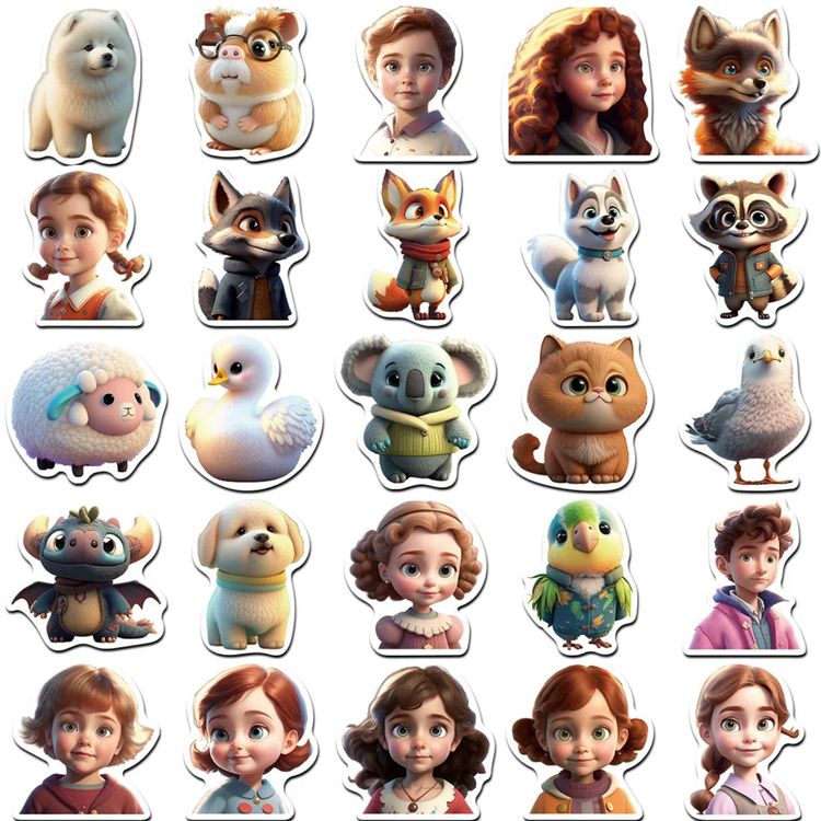 50 Stk. Sticker/Aufkleber - Kawaii süsse Cartoon-Hunde (Neu und