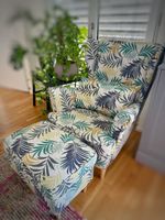 IKEA STRANDMON Ohrensessel & Hocker (Pflanzen-Muster)wie neu