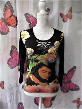 Gr. 34 / 36 s. Masse DESIGUAL tolles Shirt mit Strickärmel