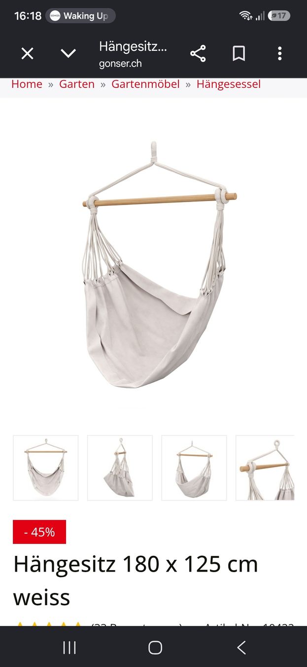 Sièges suspendus: Hängesitz 180x125cm, Baumwolle/Polyester, weiss – Neuf (Voir description) à Ebnat-Kappel par Moonel.104