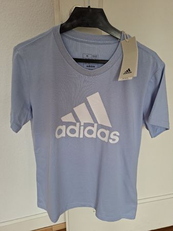 T-shirt Adidas bleu clair logo blanc taille M neuf