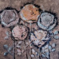 POSITIFF ART: XL 100x100 cm ABSTRACT PAINTING "FROZEN ROSES"