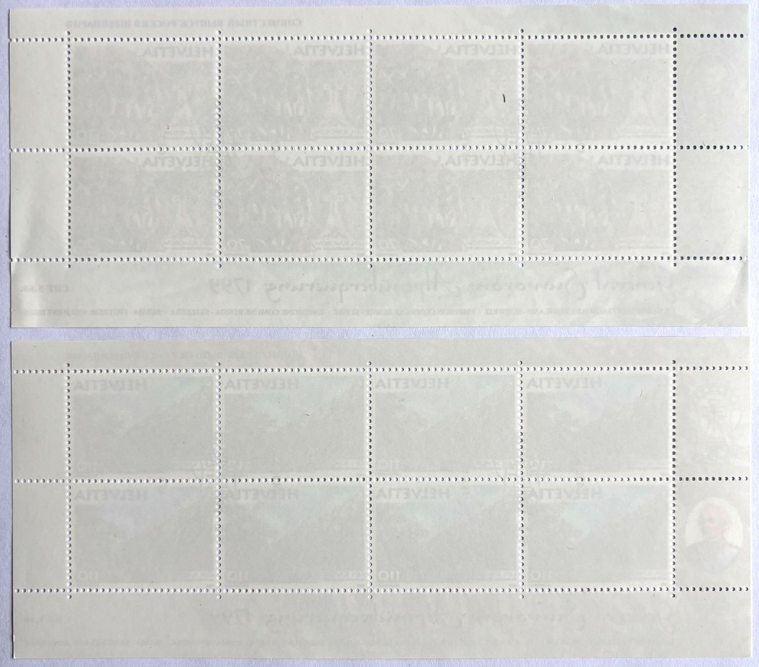 Alle Briefmarken: General Suworow, Alpenüberquerung, 2 Bogen, 0.70 + 1.10, ET – Neu (gemäss Beschreibung) aus Füllinsdorf von Bubnik 1