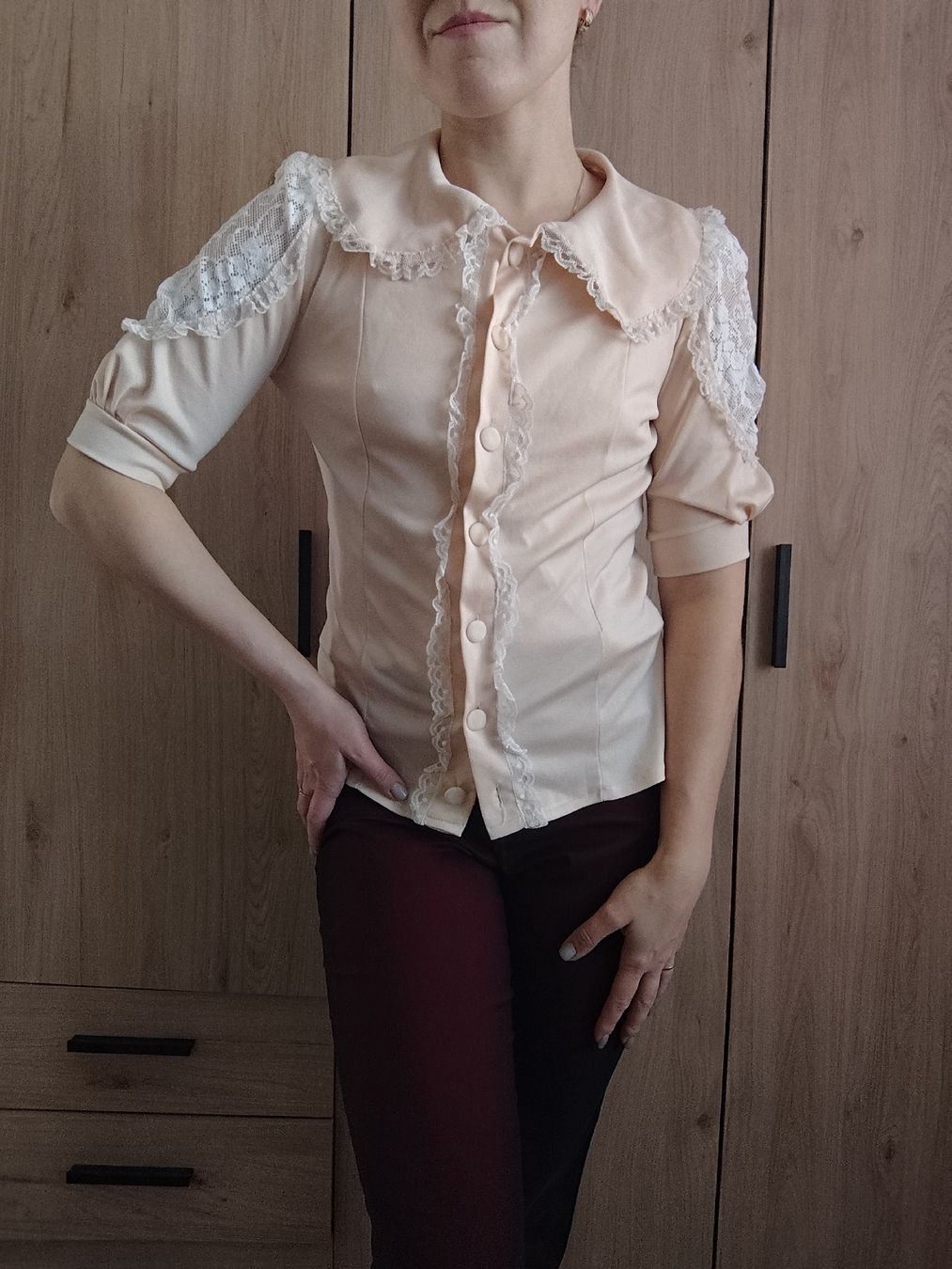 Camicette: Vintage Peach Lace Blouse S – Usato da Mägenwil venduto da VintageGirly 4
