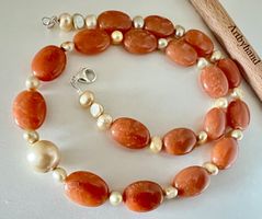 Collier Aventurin & Echtperlen/Barockperlen Silber 925 52cm