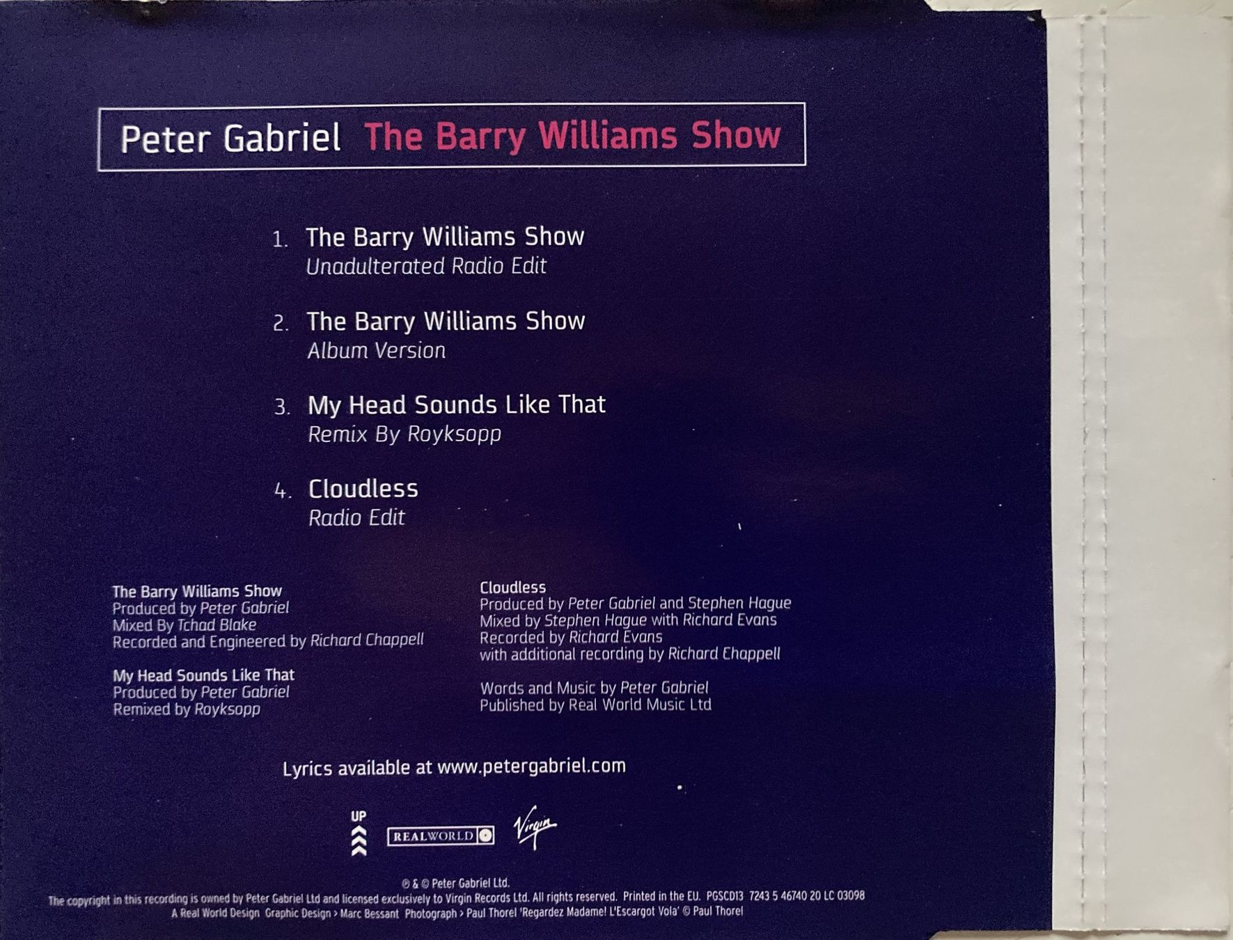 CD: GENESIS / PETER GABRIEL - THE BARRY WILLIAM SHOW – Usato da Bottens venduto da hotter-than-hell 1