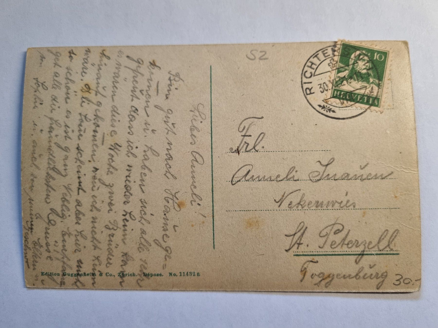 Cartoline postali: Alte Ansichtskarte Wollerau SZ, 1921 – Usato da Trachslau venduto da bastet06 1