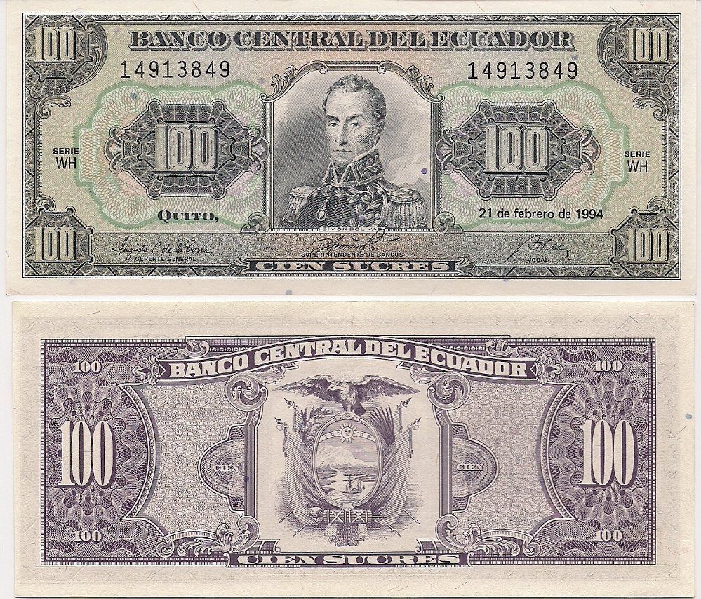 Banconote: ECUADOR - 100 SUCRES 1994 - UNZIRKULIERT – Nuovo (secondo la descrizione) da Tobel venduto da fuertinero
