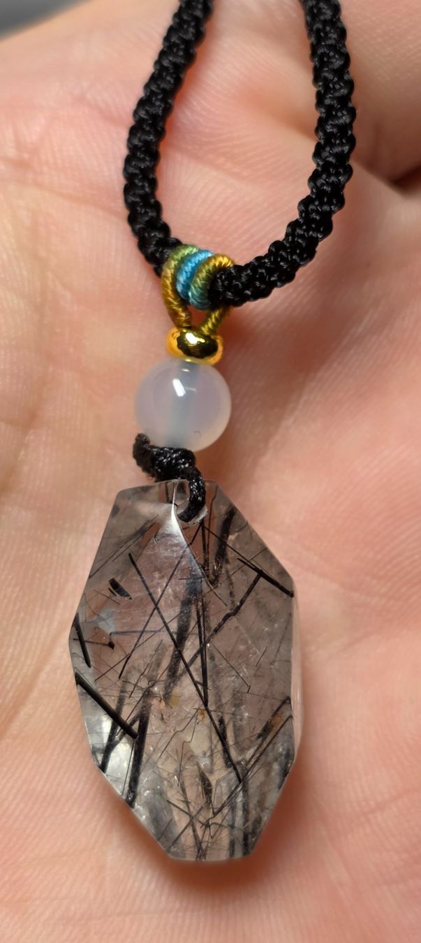 Mineralien & Heilsteine: Schwarzer Rutil Anhänger an Kordelkette E – Neu und originalverpackt aus Matzingen von Shay_Crystalz 1