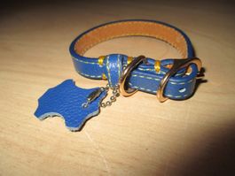 Soft Leder Hundehalsband Blau Länge ca 17cm bis 22cm Neu