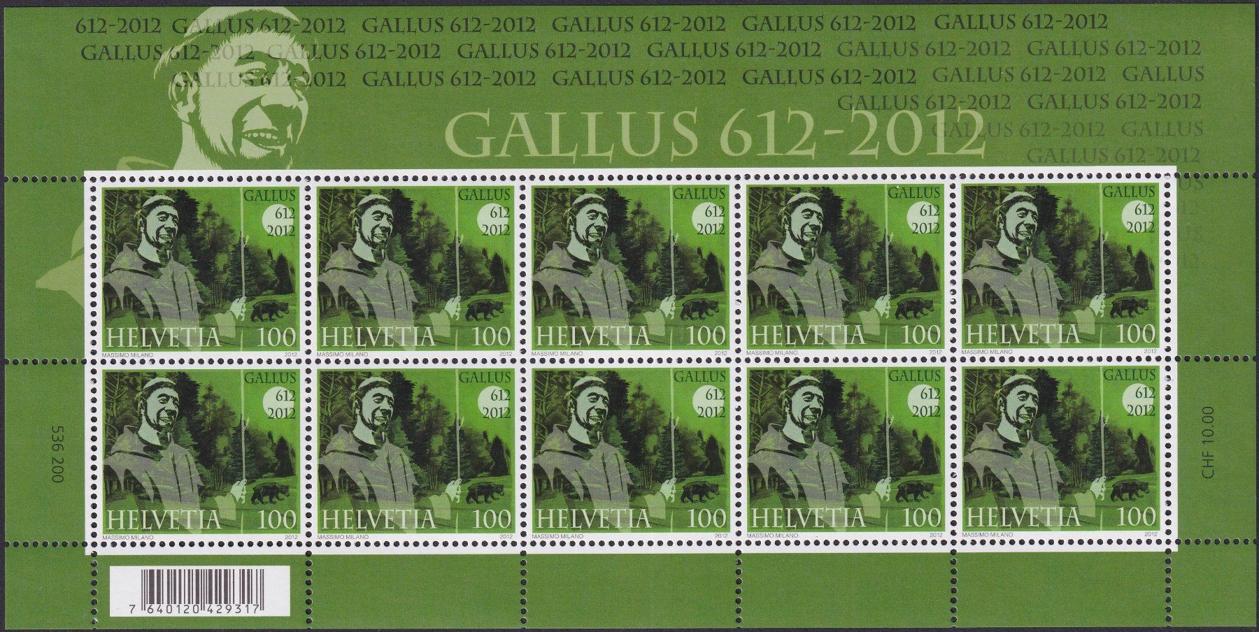 Tutti i francobolli: 2012, Nr.1423 (Gallus) Zierbogen postfrisch **. – Usato da Sursee venduto da Luzernerraute