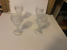 Set of 4 Vintage Ribbed Glass Goblets 15 cm