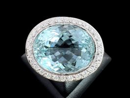 Cocktailring 18k Aquamarin 17ct Diamanten 1.2ct Gr 53 *S1683