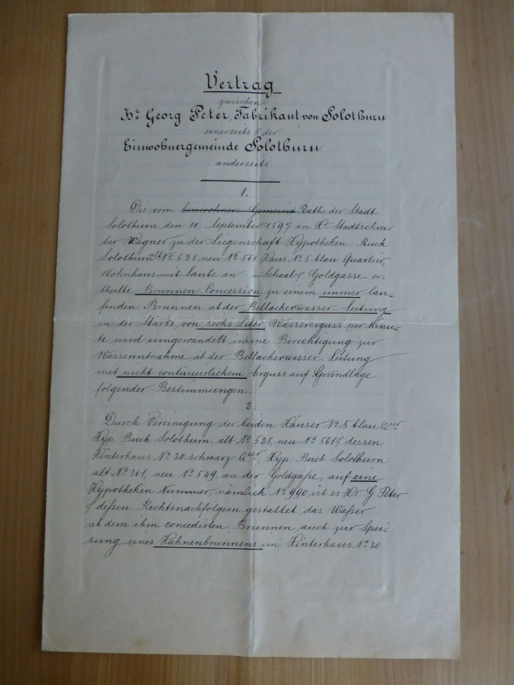 Documenti: Langendorf/ Bellach/ Solothurn, Vertrag, 3. Juni 1891 – Usato da Bettlach venduto da 1saurer