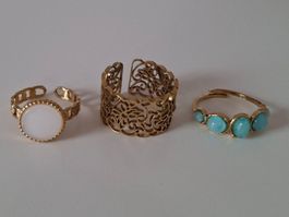 Ring Set 3 Ringe Goldfarben mit Steinen Grösse verste