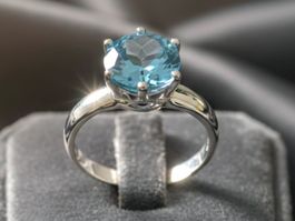 Silberring 925 mit Aquamarin-Zirkonia, ozeanblau & edel -Neu