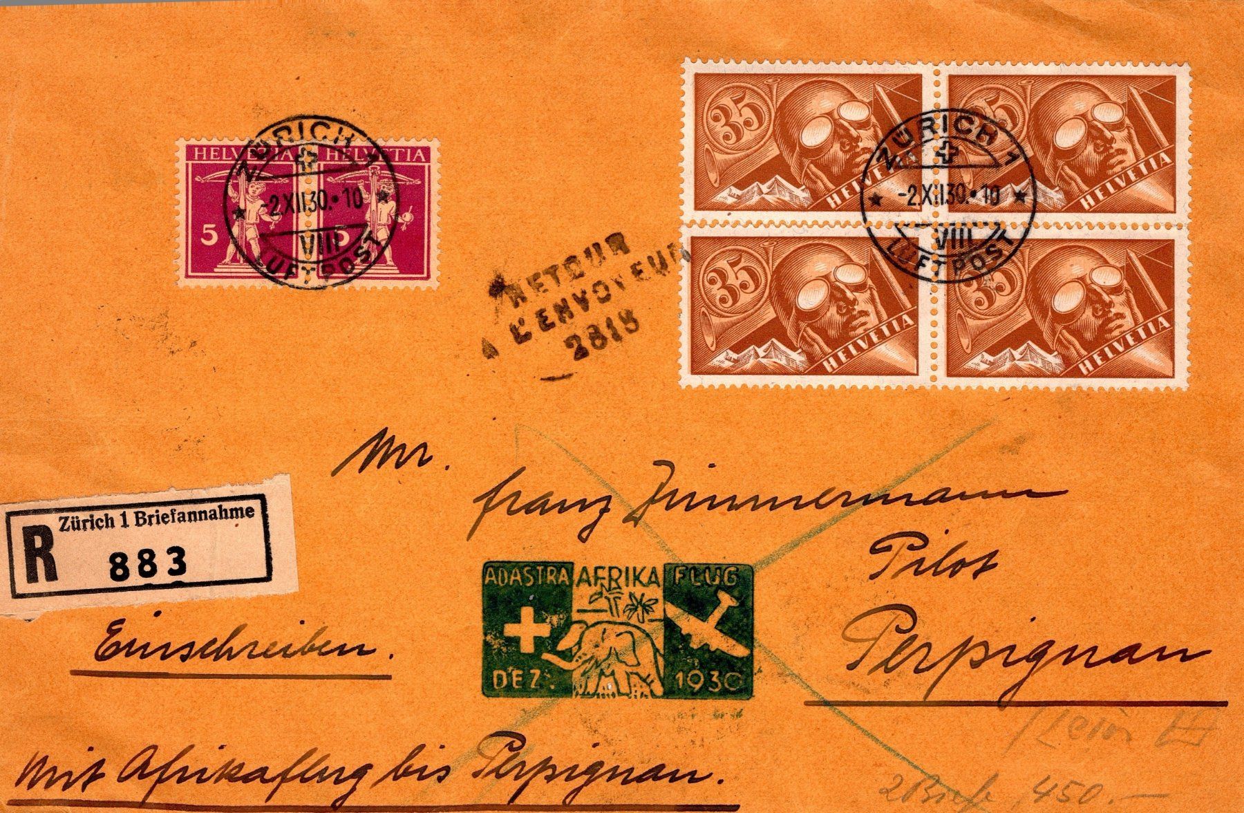 Alle Briefmarken: CH - Flugpost - Sonderflug - SF 30.12a - bis Perpignan – Gebraucht aus Rombach von VENTIS-Auktionen 1