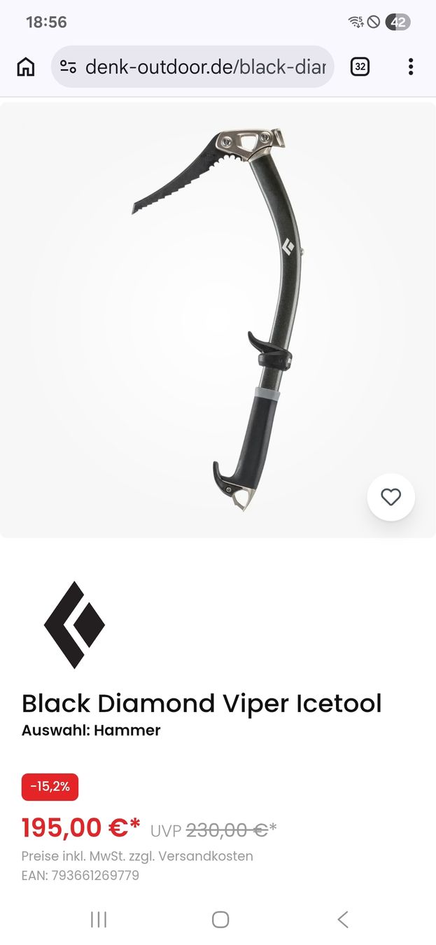 Black Diamond Attrezzatura da arrampicata: Black Diamont Viper Eisgeräte – Usato da Balgach venduto da cmu_v2z8 2