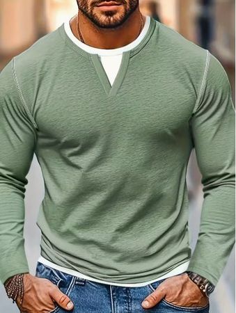 NEUES Herren Langarm-Shirt oliv-weiss Gr. M - 225482