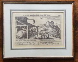 Kupferstich Darstellung des Schlosses Habsburg gerahmt, Glas
