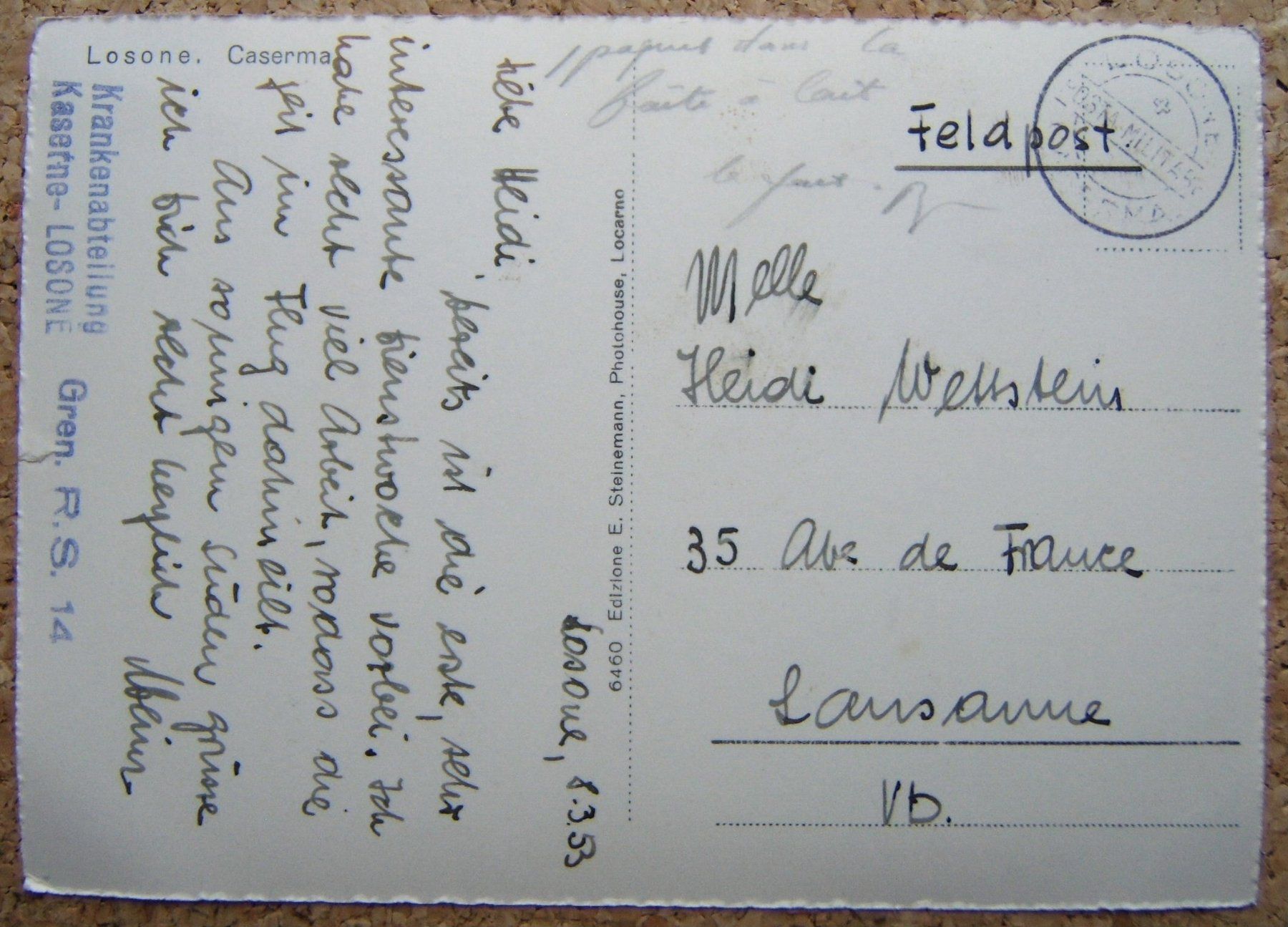 Cartoline postali: FOTO-AK KASERNE LOSONE - FELDPOST 1953 – Usato da Brunnen venduto da Nonne04 1