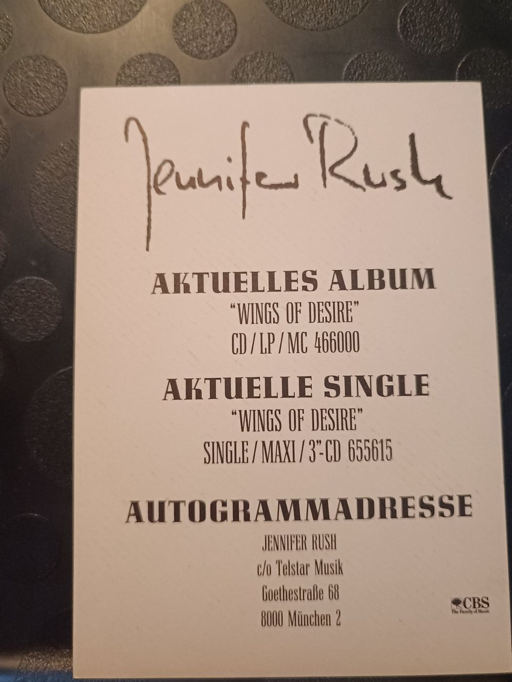 Autogramme: Jennifer Rush - signierte alte Autogrammkarte – Gebraucht aus Menziken von Artographs 1