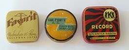 3 antike Blechdosen Farbband Favorit + Record + Endrich Bern