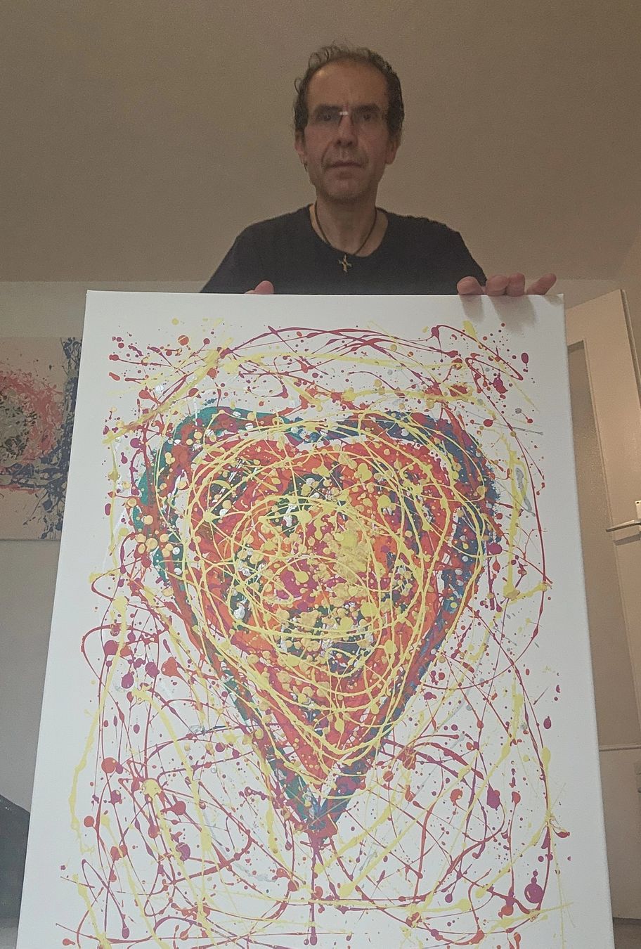 Dipinti: Tableau abstrait cœur multicolore fait à la main – Nuovo (secondo la descrizione) da Le Locle venduto da fab_c9hh