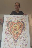 Tableau abstrait cœur multicolore fait à la main