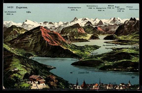 Cartoline postali: Zug, Ortsansicht mit Zugersee, Berner Al – Usato da Berlin venduto da bartko-reher
