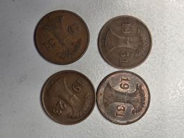 4 x Deutsches Reich 1 Pfennig Münzen, Jahre 1x 1923, 3x 1931