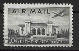USA 1947: Flugzeug Martin 2-0-2 über Gebäude in Washington