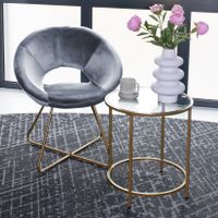20137 - Samtstuhl SILVIA Grau/Gold mit Beistelltisch