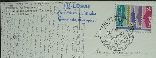 Cartoline postali: LÜ LÜSAI Val Müstair – Usato da Jona venduto da philajona 1