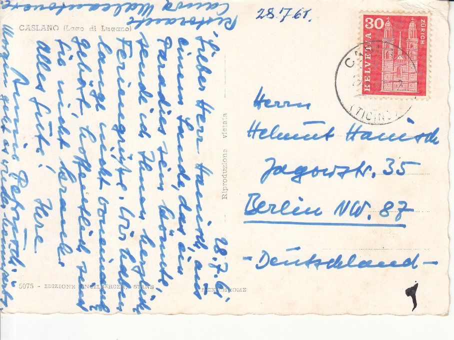 Cartoline postali: Caslano 1961 – Usato da Bürglen TG venduto da StampGraf 1
