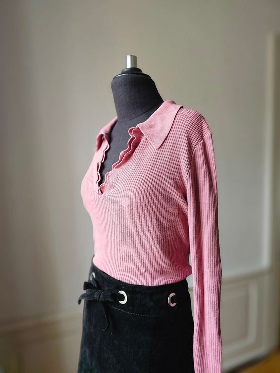 Morgan Maglioni & Felpe: Rosa Rippenpullover Kragen Langarm, Morgan, Gr. 38 – Usato da Wattwil venduto da tannenmeise73 3