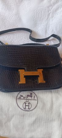 HERMES Krokotasche, schwarz