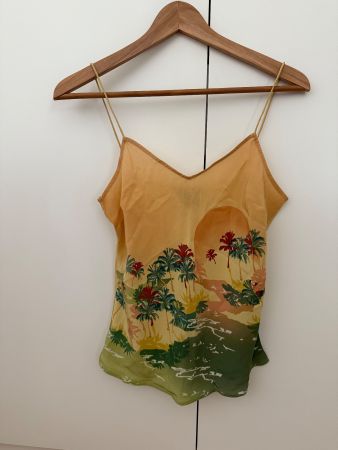 H&M Y2K Vintage Top aus 100% Seide mit Palmenprint