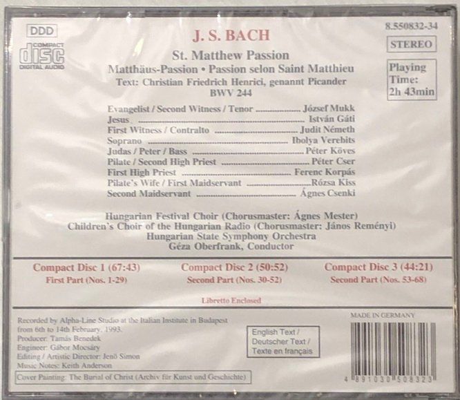 CD: Bach - Matthäus-Passion – Nuovo e nell'imballaggio originale da Grüningen venduto da azulblanco 1