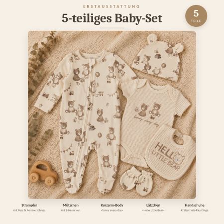 Teddybär Baby Erstausstattung 5-teilig 100% Baumwolle 0-3M