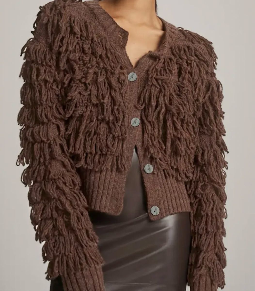 Giacche: Braune Strickjacke mit Fransen, Grösse M, Neu – Nuovo (secondo la descrizione) da Salenstein venduto da Silly...0 1