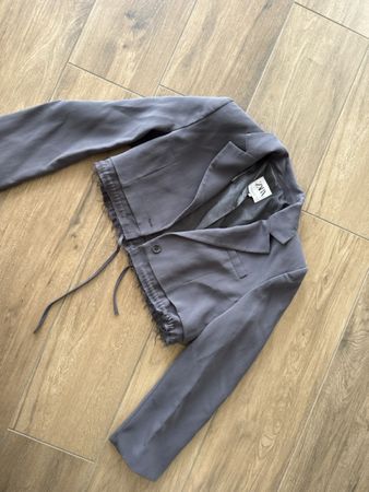 Zara cropped blazer grey with drawstring details