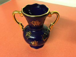 Porzellan Vase Limoges, Kobalt und Gold Dekor.