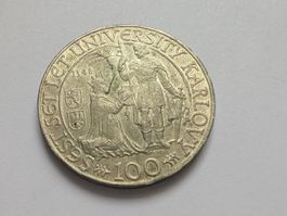 🇨🇿 🇸🇰Czechia Slovakia 100 Korun 1948 Ag 14g .5 Karlovy
