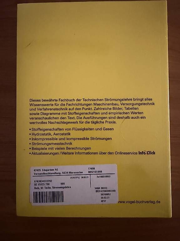 Libri: Fachbuch Technische Strömungslehre Bohl / Elmendorf – Nuovo e nell'imballaggio originale da Birmensdorf ZH venduto da sar_qj7h 1